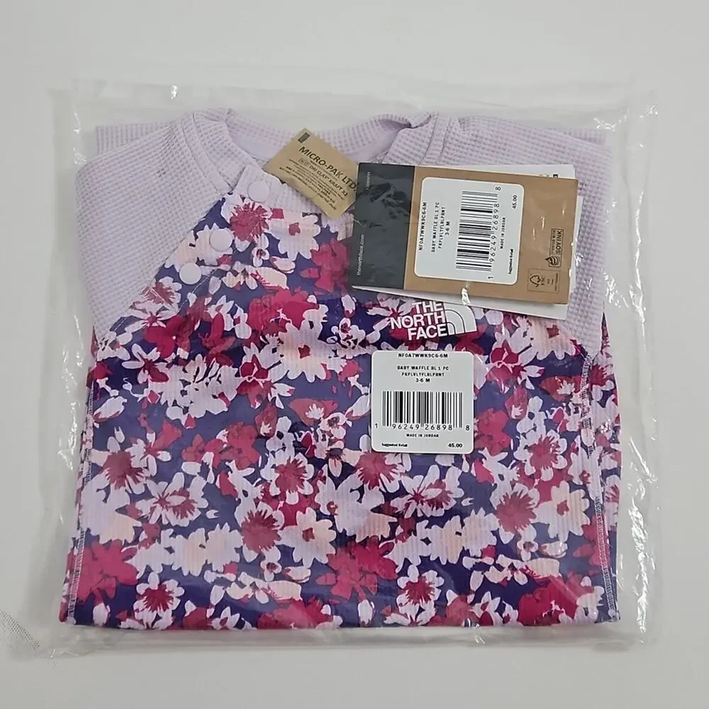 The North Face Baby Waffle Base Layer One‎ Piece Coverall Purple Floral 3-6 M